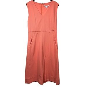 Diane von Furstenberg DVF Nula Coral Ribbed V-Neck Sleeveless Dress Size 10